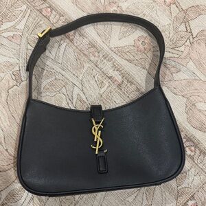 Yves Saint Laurent Dooo Black Leather Shoulder Bag with Gold YSL Emblem